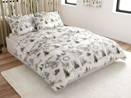 Bavlněné povlečení WINTER WHISPER barevné s lesním motivem