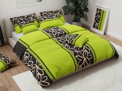 Bavlněné povlečení BELLA BLEND zelené s moderním květinovým vzorem
