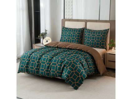 Flanelové povlečení KERNAL zelené s geometrickým vzorem