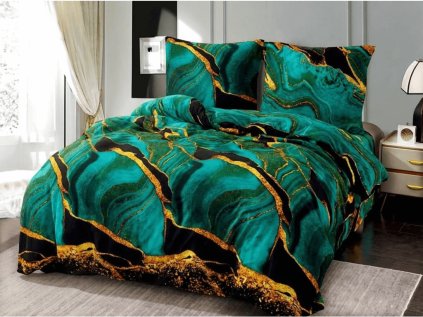 Luxusní mikroplyšové povlečení TARELI tyrkysové s mramorovým vzorem