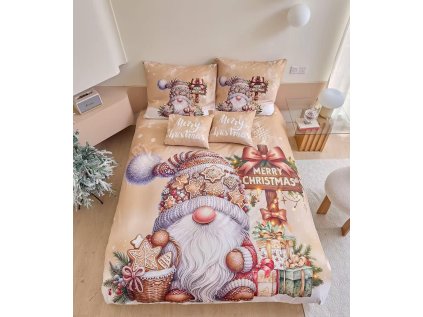 3D bavlněné povlečení GINGER GNOME hnědé s vánočním motivem