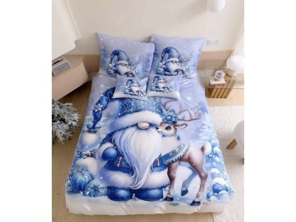 3D Bavlněné povlečení WINTERLY modré + povlak na polštářek 40x50 cm zdarma