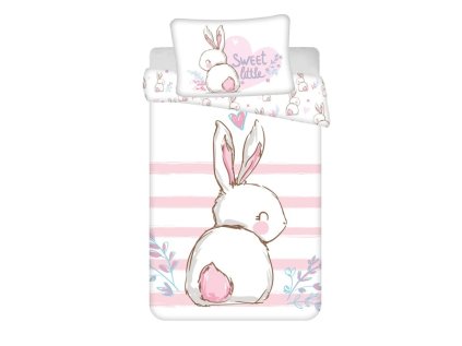 Bavlněné povlečení do postýlky BUNNY SWEET bílé s králíčkem