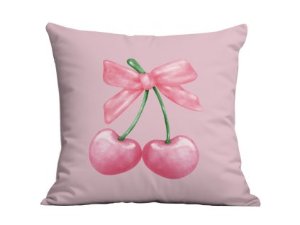Růžový povlak na polštář CHERRIES 45x45 cm s třešněmi