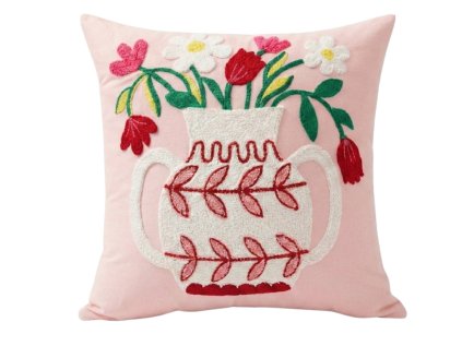 Povlak na polštář VASELLA 45x45 cm s vyšívanou vázou