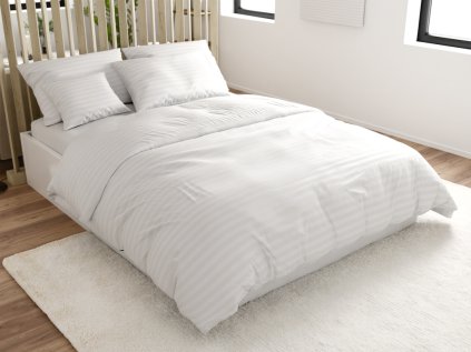 Hotelové povlečení JASMINE bílé – proužek 2 cm, mikrovlákno