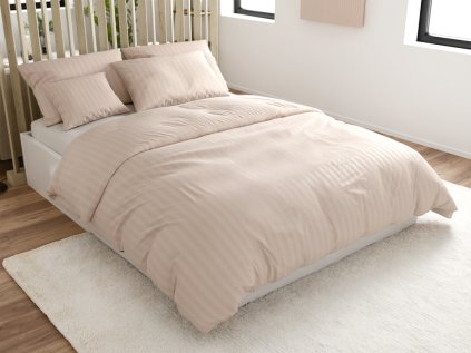 Hotelové povlečení JASMINE šampaň – proužek 2 cm, mikrovlákno