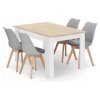 Jídelní stůl MADO o rozměrech 120 x 80 cm v dekoru bílá a dub sonoma, součást jídelního setu s čtyřmi šedými židlemi BALI MARK
