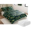 Sada mikroplyšového povlečení YELLOW BUTTERFLY tmavě zelené + prostěradlo mikroplyš SOFT 180x200 cm bílé, dvoulůžko