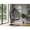 Schwarzer Hängesessel KOKON mit Gestell, weiß-graues Kissen