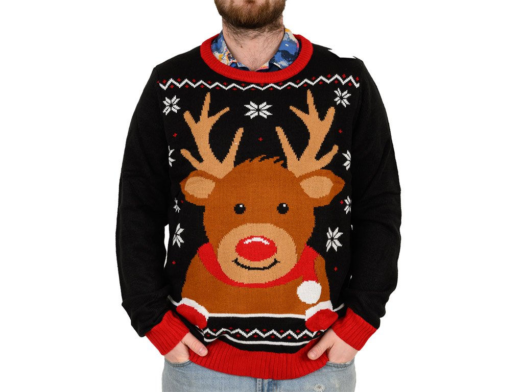 Weihnachtspullover Herren CHRISTMAS REINDEER schwarz