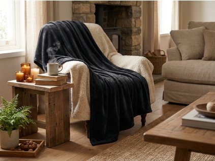 Mikrofleece-Decke SOFT, schwarz