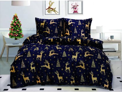Povlečení mikroplyš GOLDEN DEER tmavě modré (Bettwäsche-Dimension 70 x 90 cm | 140 x 200 cm)