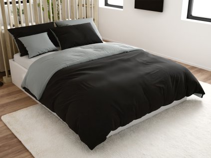 Oboustranné bavlněné povlečení MONOCHROMATIC šedé s praktickým zipem