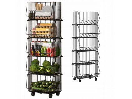 Metallregal auf Rollen QUANTA, 5 Körbe, schwarz – entdecken Sie Stil und Funktionalität in einem. Das ideale Accessoire für Ihr Interieur.