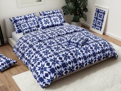 Bavlněné povlečení PATCHWORK modré - stylový geometrický design