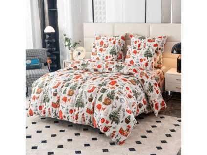 Vánoční povlečení z mikrovlákna FESTIVE MAGIC bílé s kouzelným designem