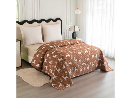 Stylový přehoz na postel WHITE DEER hnědý s jeleny