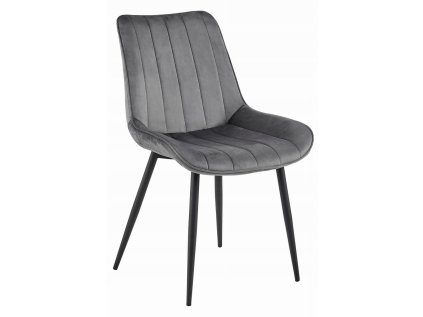 Šedá sametová židle SOSA s černými nohami, moderní design