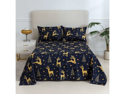 Elegantní prostěradlo GOLDEN DEER s vánočními jeleny a hvězdami
