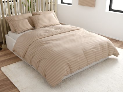 Elegantní hotelové povlečení JASMINE béžové – proužek 2 cm z mikrovlákna