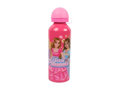 Dětská kovová láhev TRUE PRINCESS 500 ml růžová s princeznovským motivem