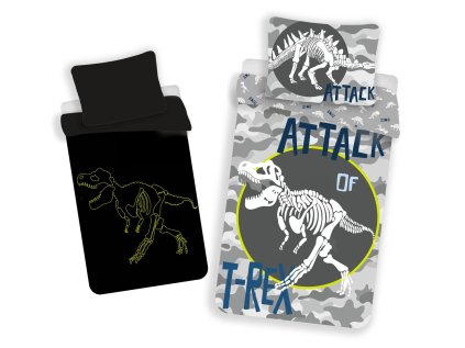 Svítící bavlněné povlečení TYRANOSAURUS T-REX šedé pro milovníky dinosaurů