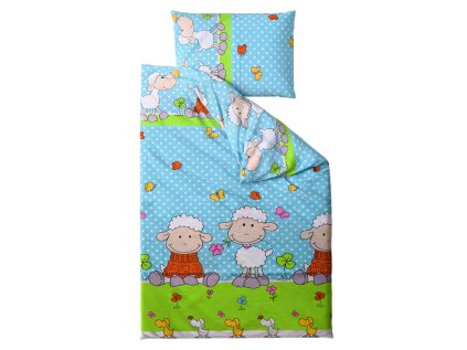 Baumwoll-Bettwäsche fürs Kinderbett SCHÄFCHEN blau