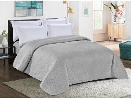 Světle šedý přehoz na postel LEAVES s elegantním listovým vzorem