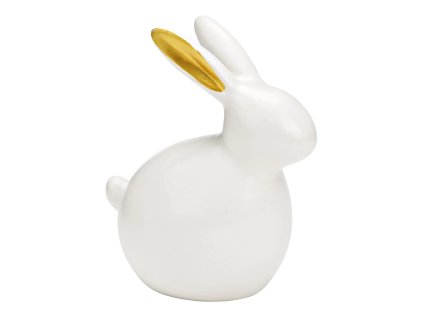 Keramický zajíček GILDED BUNNY 14 cm bílý se zlatým detailem