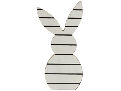 Velikonoční dřevěný králík WHITE BUNNY 14 cm bílý s proužky