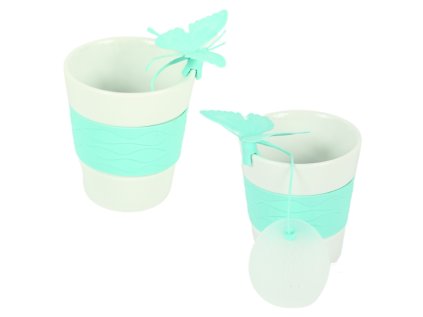 Porcelánový hrnek SILICONE BUTTERFLY 280 ml se sítkem – zelený design