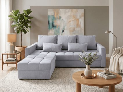 Hellgraues ausziehbares Ecksofa ZENOVA 220 x 140 cm, beidseitig  PAROS 05