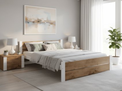 Bett IKAROS DOUBLE 140 x 200 cm, Eiche Artisan/Weiß