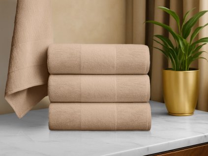 Handtuchset CARRARA 30x30 cm hellbraun mit Bordüre, 100% Baumwolle