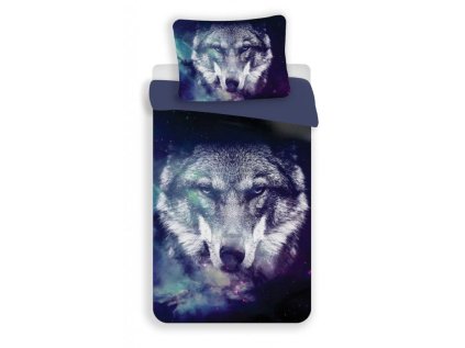 Dětské povlečení BLUE WOLF z mikrovlákna – vlk na modrém podkladu