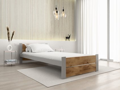 Moderní postel IKAROS DOUBLE 90 x 200 cm, dub artisan/šedá do ložnice