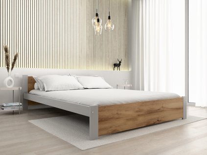 Moderní postel IKAROS 160 x 200 cm dub artisan/šedá do ložnice