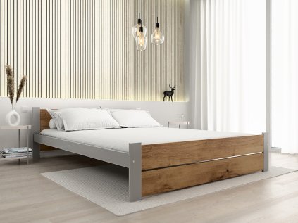 Moderní postel IKAROS DOUBLE 140 x 200 cm dub artisan/šedá do ložnice