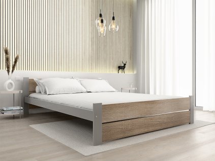 Moderní postel IKAROS DOUBLE 140 x 200 cm dub sonoma/šedá do ložnice