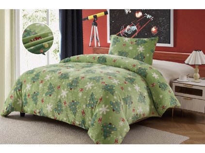 Povlečení mikroplyš CHRISTMAS TREE VELVET zelené s vánočním motivem