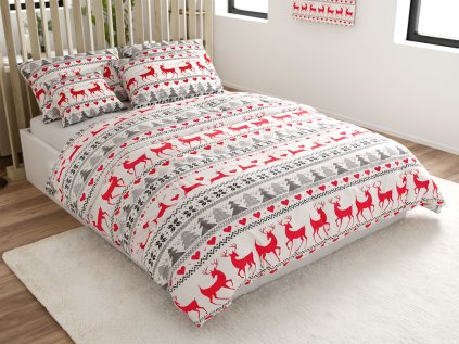 Flanelové povlečení DEER DREAMS bílé s vánočním motivem