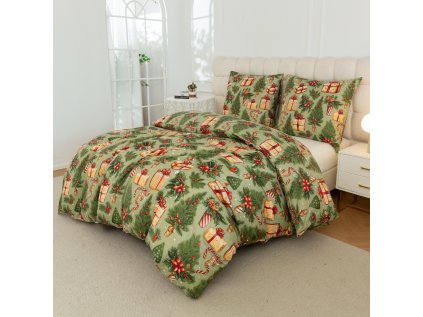Povlečení z mikrovlákna CHRISTMAS PRESENTS zelené s vánočními dárky