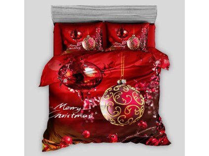 Vánoční povlečení MERRY CHRISTMAS červené s elegantními zlatými ozdobami