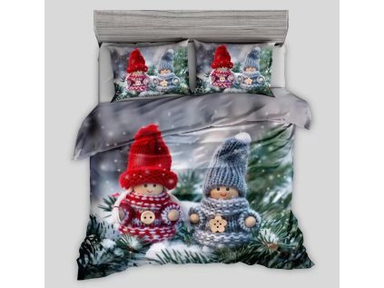 Vánoční povlečení MINI JOY CHRISTMAS šedé s motivem zimních panenek