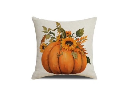 Povlak na polštář PUMPKIN JOY 45x45 cm béžový s dýní a slunečnicemi