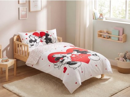 Kinder Baumwoll-Bettwäsche MICKEY & MINNIE LOVE weiß