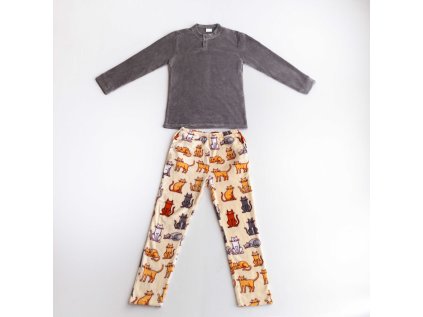 Mikroplüsch-Pyjama COLORED CATS cremefarben - verschiedene Größen