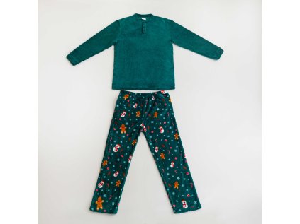 Mikroplüsch-Pyjama SNOWMAN AND GINGERBREAD grün - verschiedene Größen