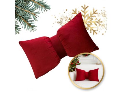 Vánoční polštář BOWERY červený ve tvaru mašle ze sametu
